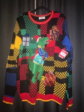 Ugly Christmas Sweater Xmas Size Large Dinosaur NWT